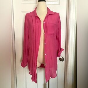 Pink Sheer Button-Up Shirt